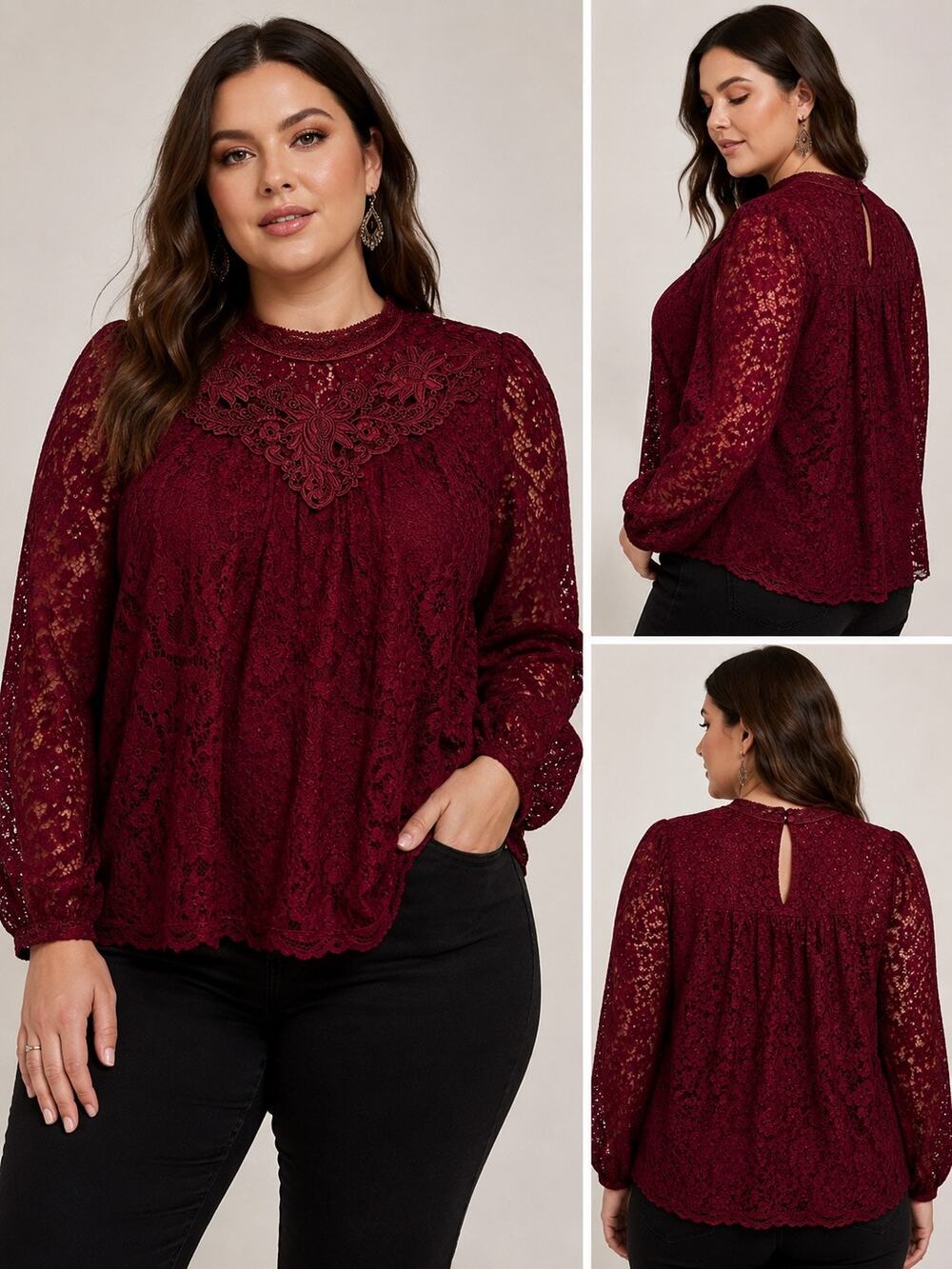 Torrid Size 2/2X Burgundy Lace Blouse Long Sleeve Victorian Romantic Goth Top